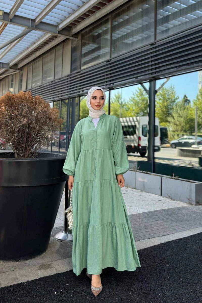 Düğme Detaylı V Yaka Oversize Elbise